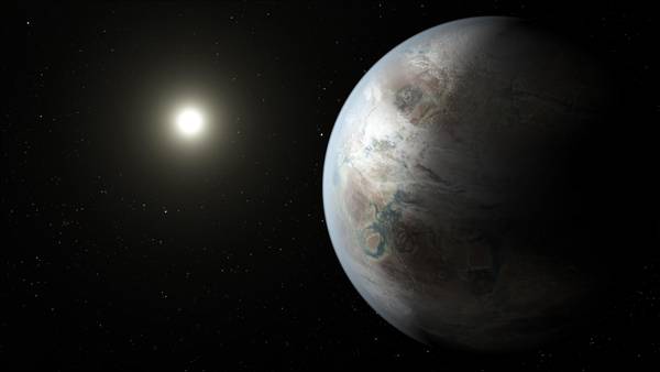 This artist's concept depicts one possible appearance of the planet Kepler-452b, the first near-Earth-size world to be found in the habitable zone of star that is similar to our sun. ANSA/ NASA/JPL-Caltech/T. Pyle +++"ANSA PROVIDES ACCESS TO THIS HANDOUT PHOTO TO BE USED SOLELY TO ILLUSTRATE NEWS REPORTING OR COMMENTARY ON THE FACTS OR EVENTS DEPICTED IN THIS IMAGE; NO ARCHIVING; NO LICENSING"+++