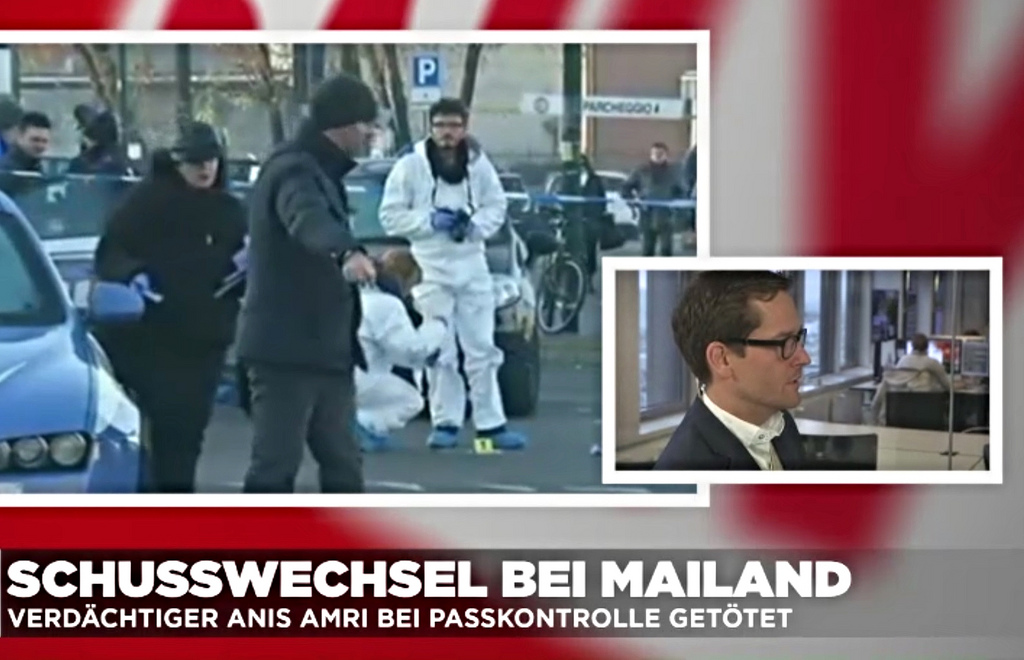 Immagine dalla tv tedesca durante la cattura e l'uccisione di Anis Amri, dicembre 2016