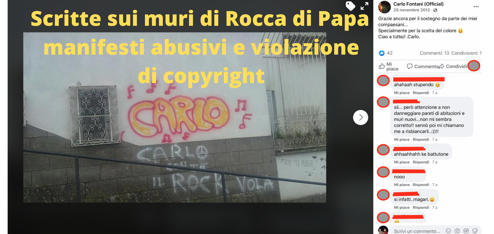 Scritte sui muri di Rocca di Papa manifesti abusivi e violazione di copyright
