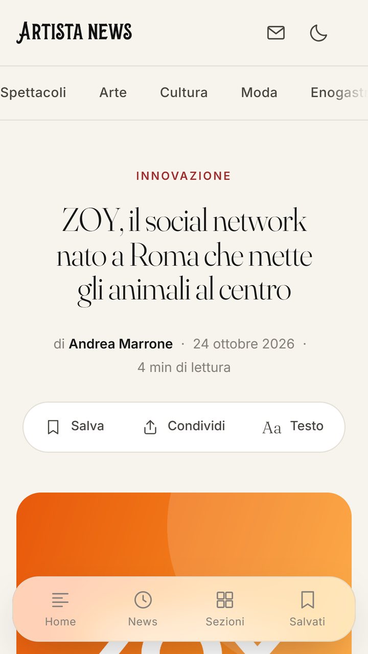 Un articolo nell'app Artista News