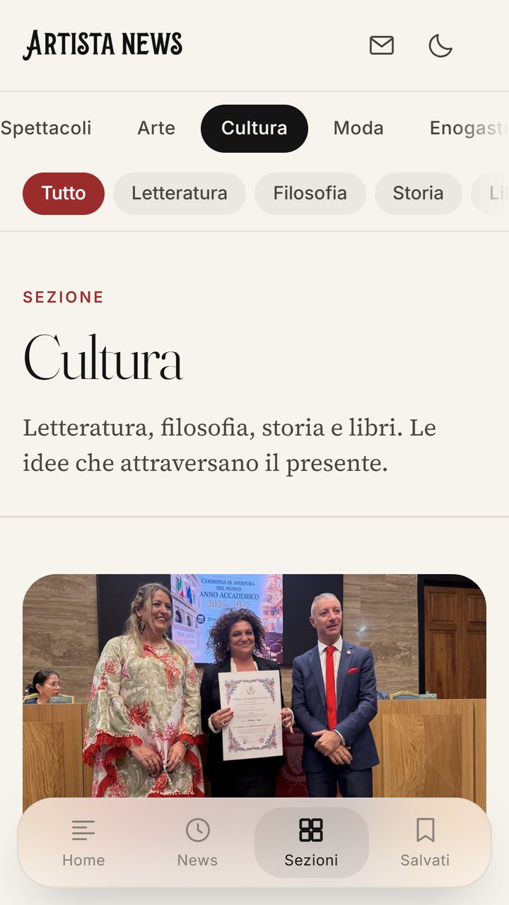 Sezione Cultura con le sottocategorie